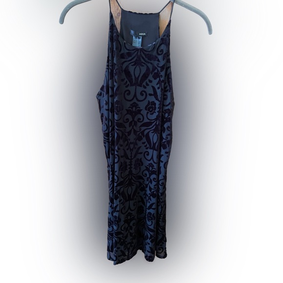 Aqua Black Velvet Print Dress Large - Picture 1 of 8